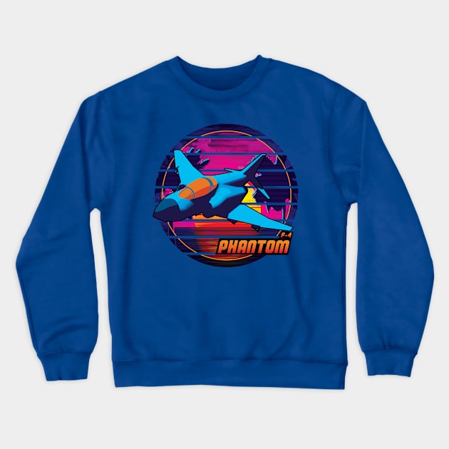 Neon Retro F-4 Phantom Crewneck Sweatshirt by patrickkingart